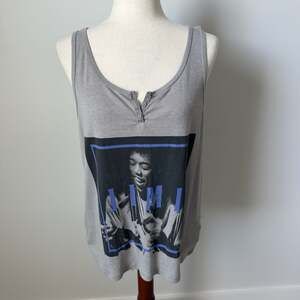 Hollywood Legends Jimi Hendrix Graphic Henley Tank Top Gray